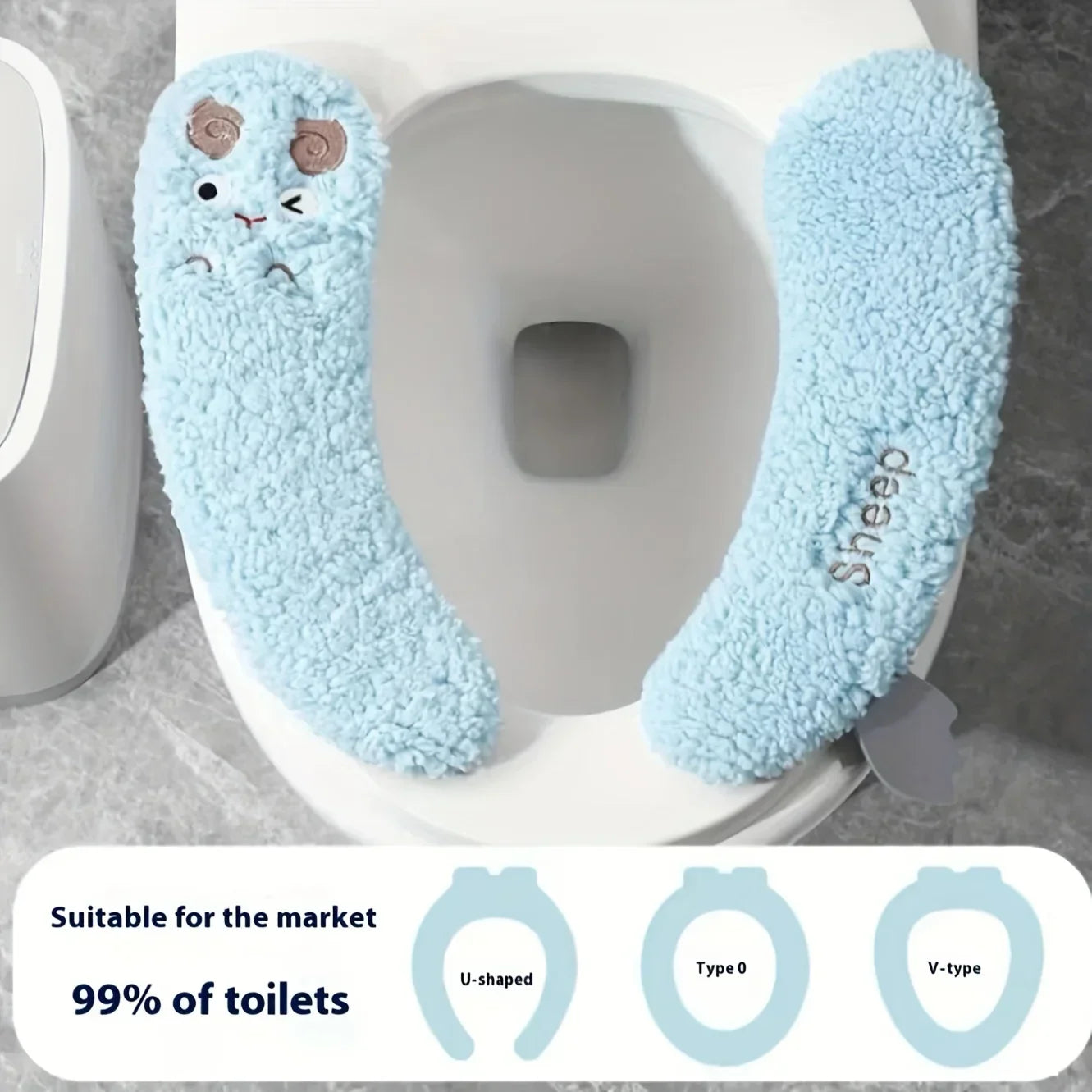 Thickened Warm Plush Toilet Seat Cover –  Adhesive, All-Season, Hand-Washable Polyester Bathroom Cushion
