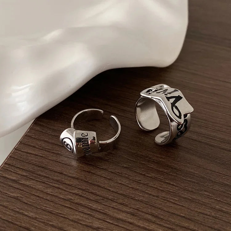 Personalized Girls' Open Ring – Retro Y2K English Letter Jewelry Accessory, 1/2pcs Party Gift