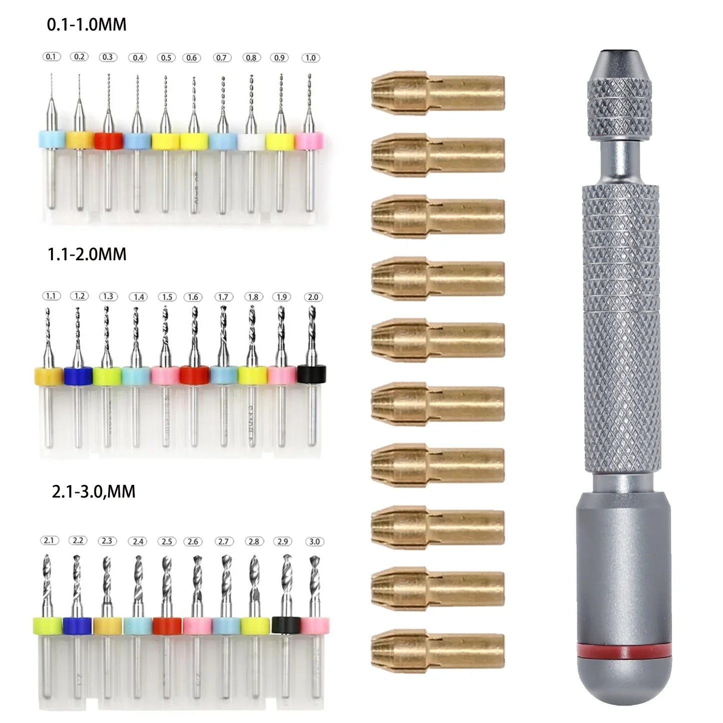 11/21-Piece Needle Vise Set – Hand Twist Drill with Double Bearing and Interchangeable Rotary Bits of Various Sizes
