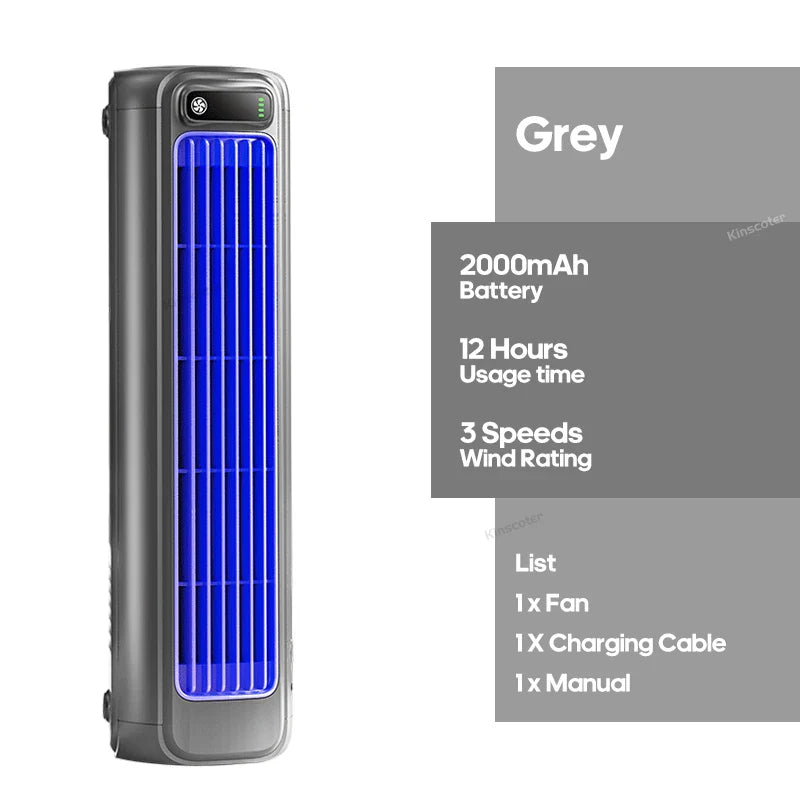 KINSCOTER Portable Air Conditioner Fan, 2000mAh Rechargeable Quiet Desktop Tower Fan, Wall-Mount or Desktop Circulating Fan with 3-Speed Adjustable Settings