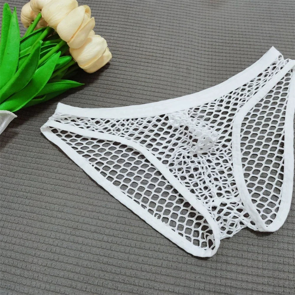 Men’s Mesh Transparent Briefs – Sexy See-Through Fishnet Underwear, Breathable Plus Size Comfort Fit Male Panties