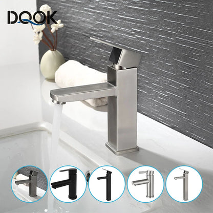Matte Black Basin Sink Faucet - Deck Mounted Hot & Cold Water Mixer Tap for Bathroom Lavatory Sink (Hose Not Included)