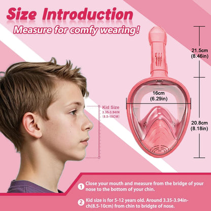 Foldable Full Face Snorkel Mask - 180° Panoramic Anti-Fog Diving Mask for Kids & Swimming