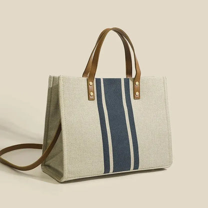 Stylish Canvas Bucket Handbag - Striped, Large Capacity Tote with Top Handle - Casual Shoulder & Crossbody Bag for Women