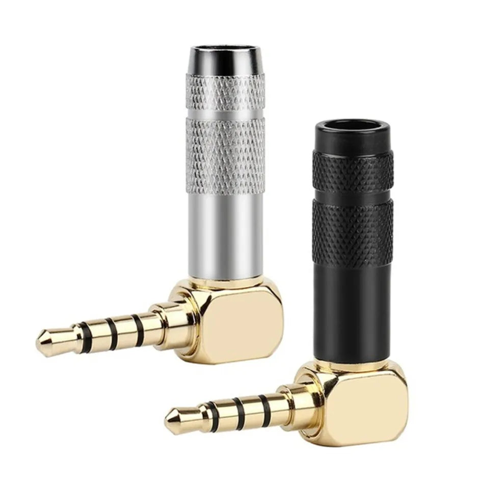 3.5mm 90° Right Angle Audio Adapter Plug – Gold Soldered Earphone Connector, 1/8" 3/4 Pole Headphone Jack