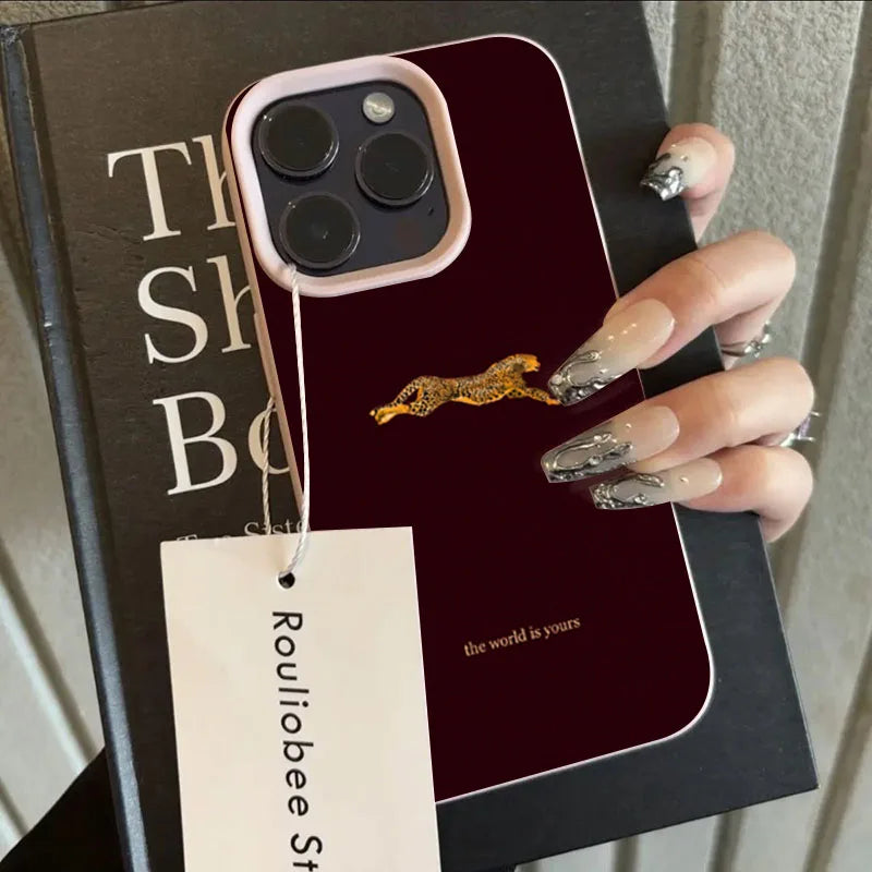Leopard Running Pattern iPhone Case - Minimalist Trendy Shockproof Cover for Pro Max Plus Models