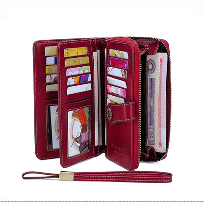 RFID Anti-Theft Retro Large Capacity Women's Wallet – Multi-Card Zipper Wallet with Wrist Strap