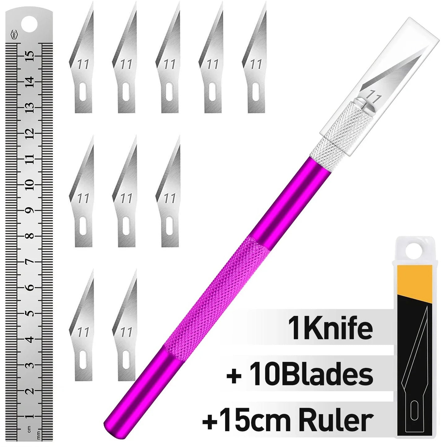 Craft Hobby Knife Set – Precision Exacto Knife with 11 Stainless Steel Blades & 15cm Ruler for Art & DIY