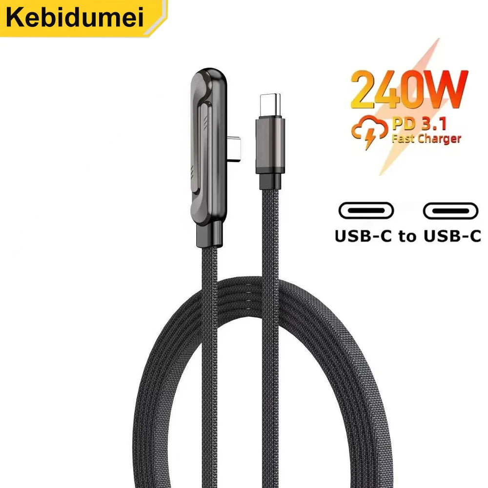 240W 2-in-1 USB-C Fast Charging Cable with Foldable Stand – Type-C Data & Desktop Holder Cord for iPhone 17/16