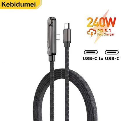 240W 2-in-1 USB-C Fast Charging Cable with Foldable Stand – Type-C Data & Desktop Holder Cord for iPhone 17/16