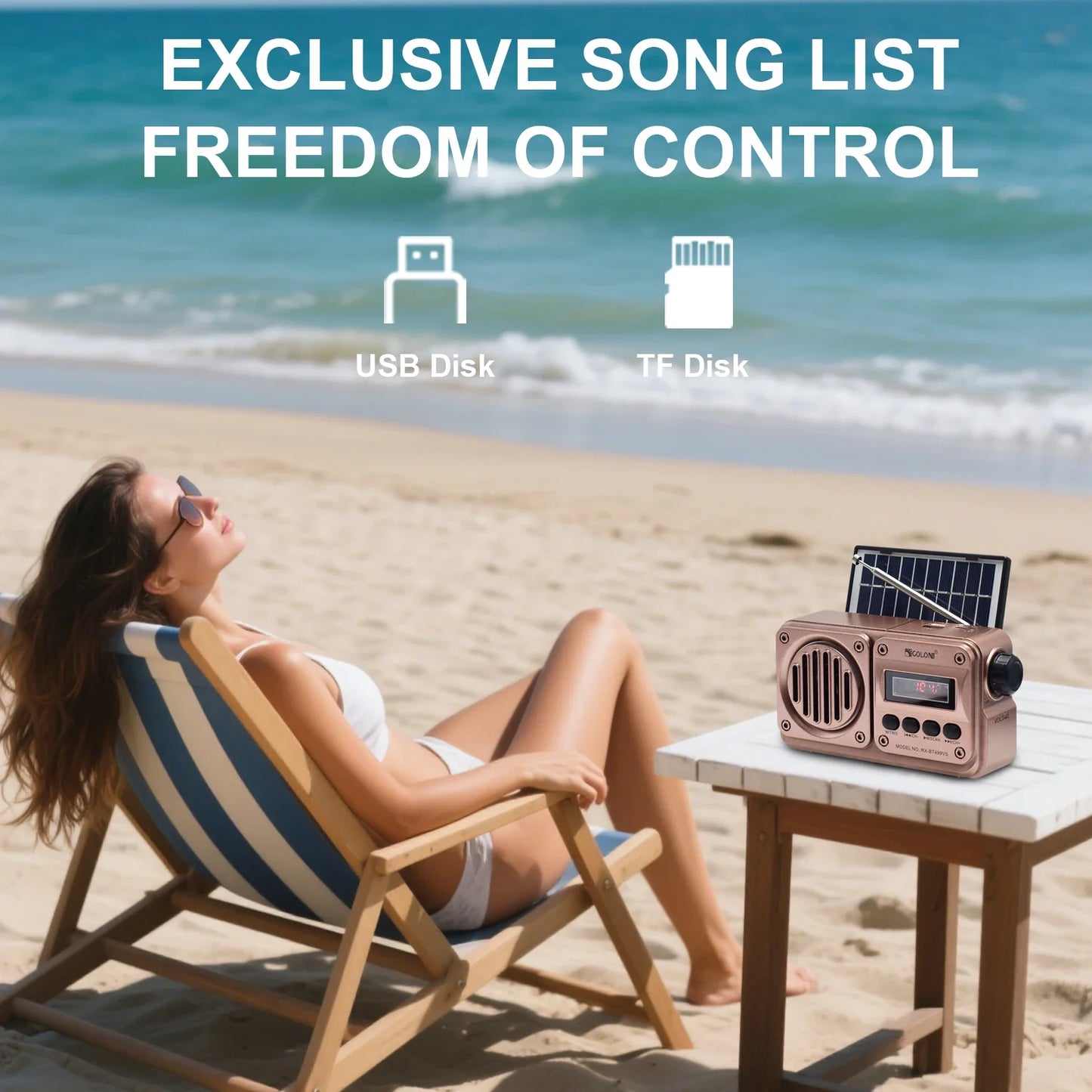 MD-499 Wireless Bluetooth Speaker — Full-Band FM Radio with MP3 Playback, Solar Charging & Emergency Power Function