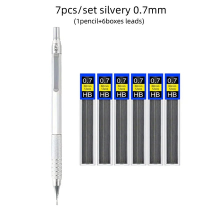 Low Center of Gravity Metal Mechanical Pencil Set – 0.3–2.0mm Lead Refills for Art, Sketching, Painting, and Writing