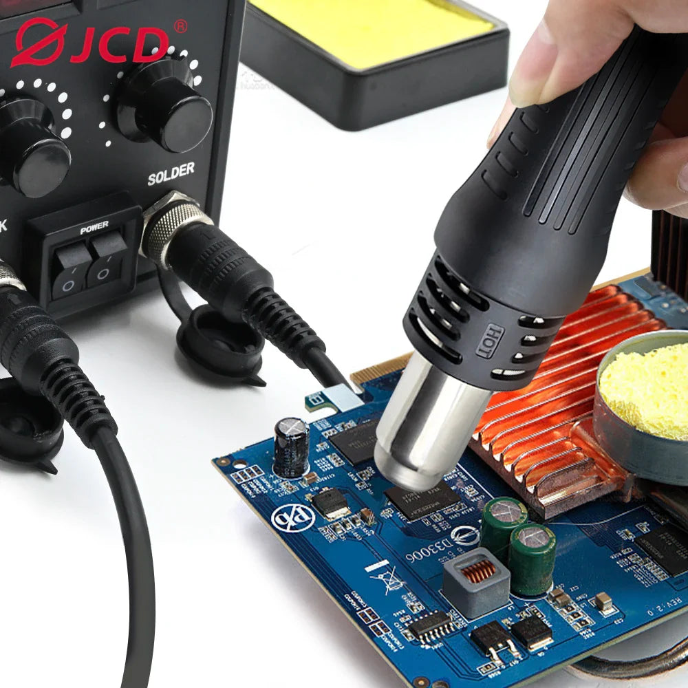 JCD 8586D 2-in-1 750W Soldering Station with Hot Air Gun – LCD Digital Display Electric Soldering Iron for SMD Welding & Rework