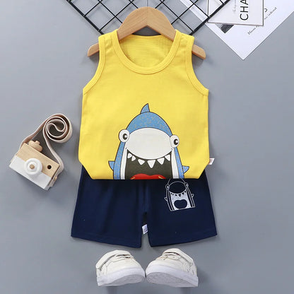 Children's Summer Clothing Set – Cotton T-shirt, Tank Top & Shorts, Boys & Girls Vest Suit