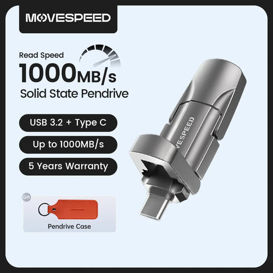 MOVESPEED 1000MB/s USB3.2 Gen 2 Type C Solid State Pen Drive - 1TB, 512GB, 256GB, 128GB for PC, Smartphone & Tablet