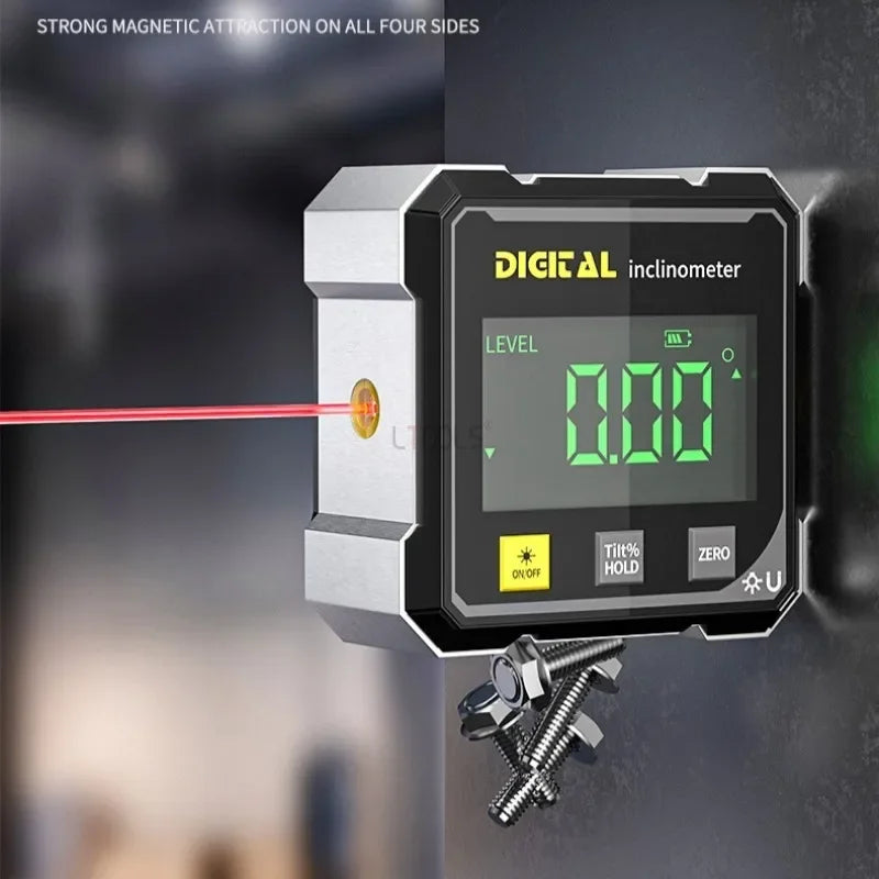 Pocket Digital Level Protractor — Professional 360° Magnetic Inclinometer with Digital Display & Laser Angle Gauge