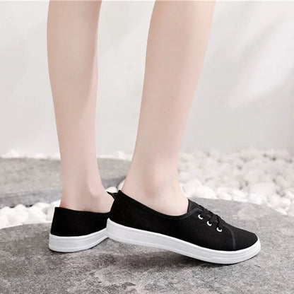 Lady Classic Round Toe White Canvas Shoes | Comfortable Lace-Up Street Sneakers for Students