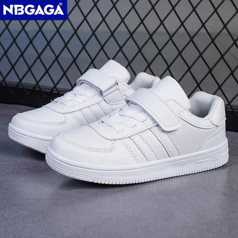 Kids White Sneakers — Boys & Girls Sport Casual Shoes, Non-Slip School Walking & Running Shoes, Sizes 28-39