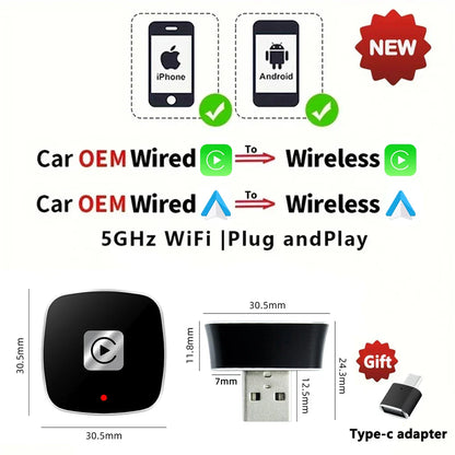 EKIY 2-in-1 AI Smart Box — Wireless CarPlay & Android Auto Adapter with Wired CarPlay for Car Intelligent Systems