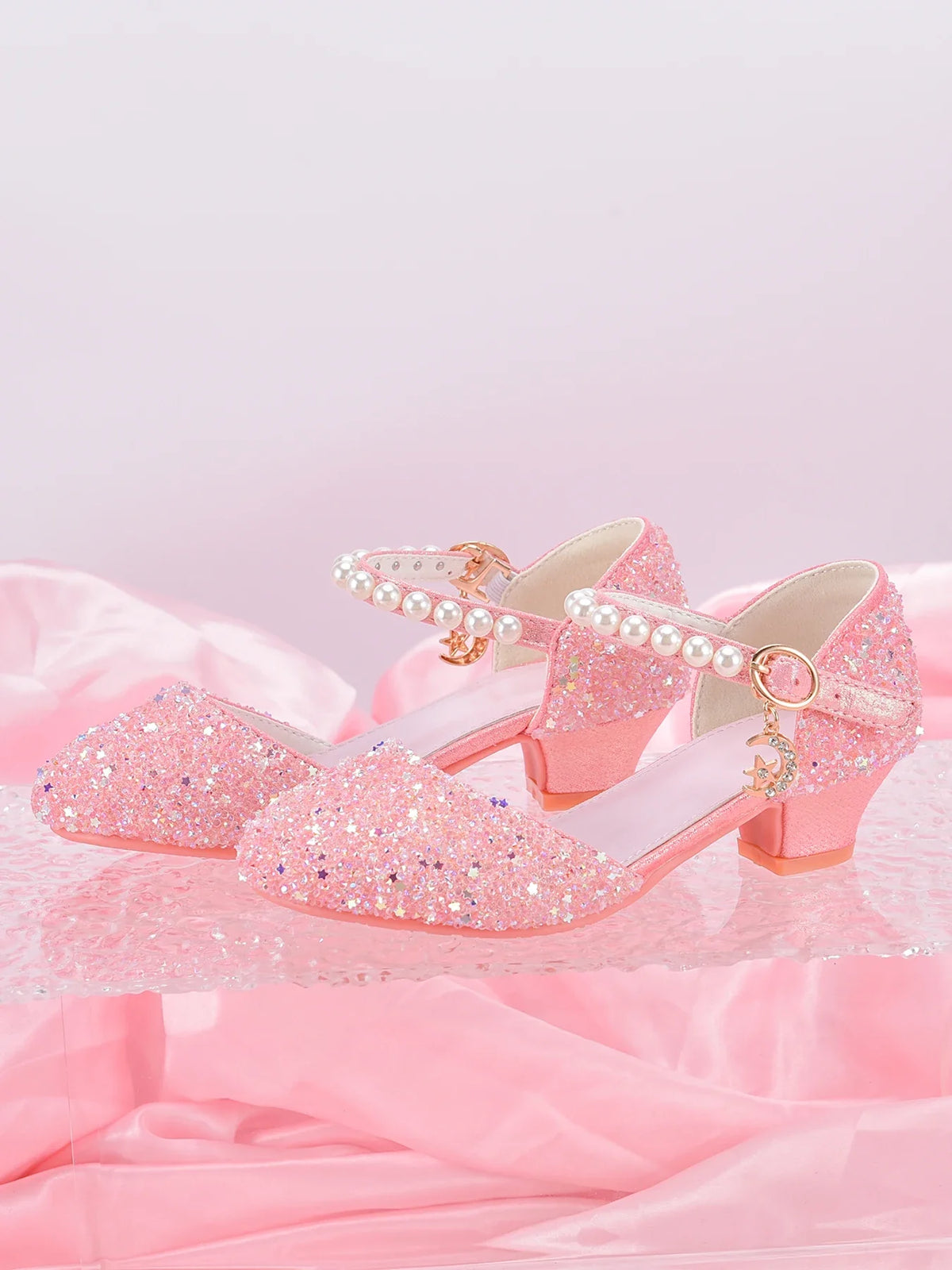 Girls' Princess High Heel Shoes - Shiny Star Pendant Dress & Birthday Party Footwear