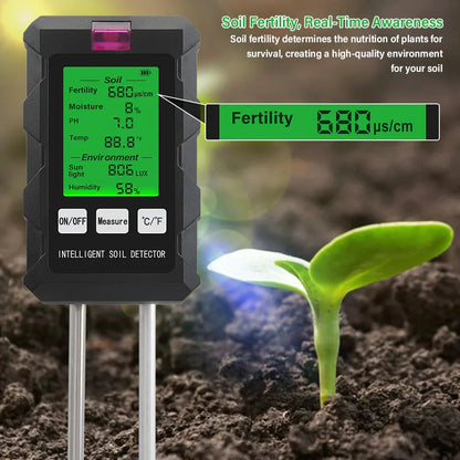 Digital 6 in 1 Soil Tester - pH, Fertility, Moisture, Sunlight, Humidity & Temperature Monitor for Garden Soil Analysis