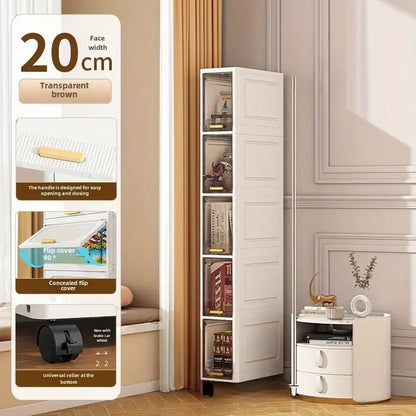 20cm Slim Storage Cabinet - 3/4/5 Tier Narrow Rolling Organizer Shelf with Wheels, Space Saving Multi-Purpose Storage Rack