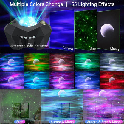 Aurora Galaxy Star Projector Night Light – Northern Lights Moon Lamp with Bluetooth Music for Bedroom Decor