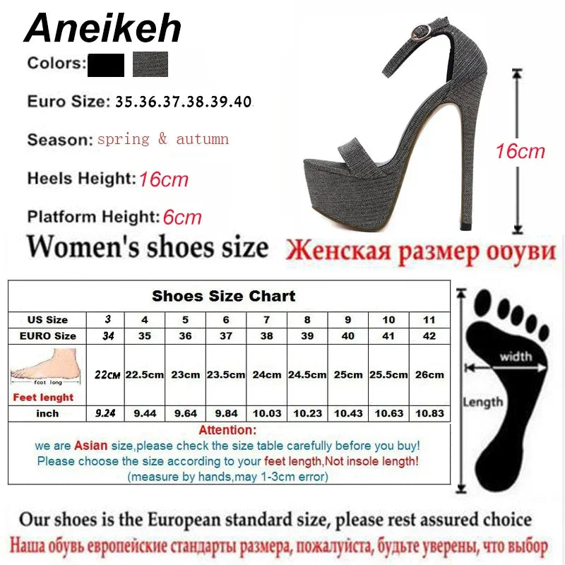 Aneikeh 2026 Sexy Women High Heel Platform Sandals – Summer Party Bling Pumps