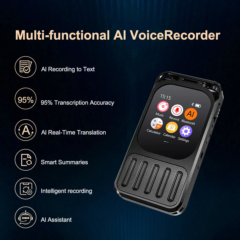 Vandlion V78AI Touchscreen Voice Recorder — Digital Audio & Video Player with 5.3" Display, Bluetooth, and Voice-to-Text Translator