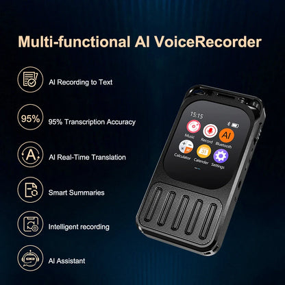 Vandlion V78AI Touchscreen Voice Recorder — Digital Audio & Video Player with 5.3" Display, Bluetooth, and Voice-to-Text Translator