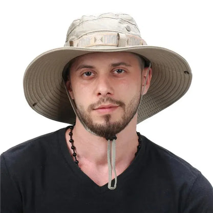 Summer Men’s Bucket Hat - Outdoor UV Protection Wide Brim Panama Safari Hat | Mesh Fisherman Hat for Beach, Hiking & Hunting