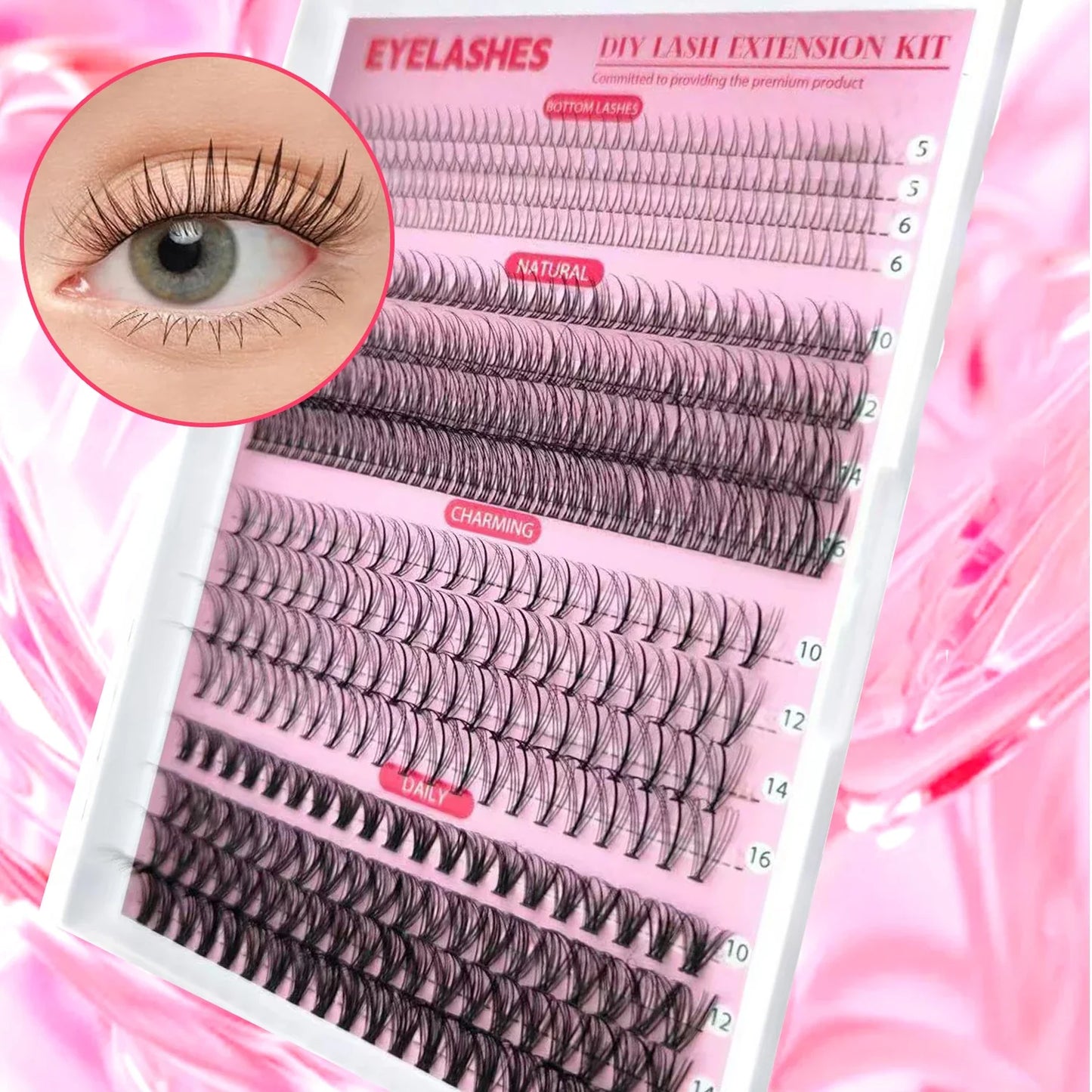 Top & Bottom Lash Extension Kit – 250/740 Cluster Fluffy Volume Mix Lengths DIY Eyelash Set for Bold Bombshell & Natural Lash Looks
