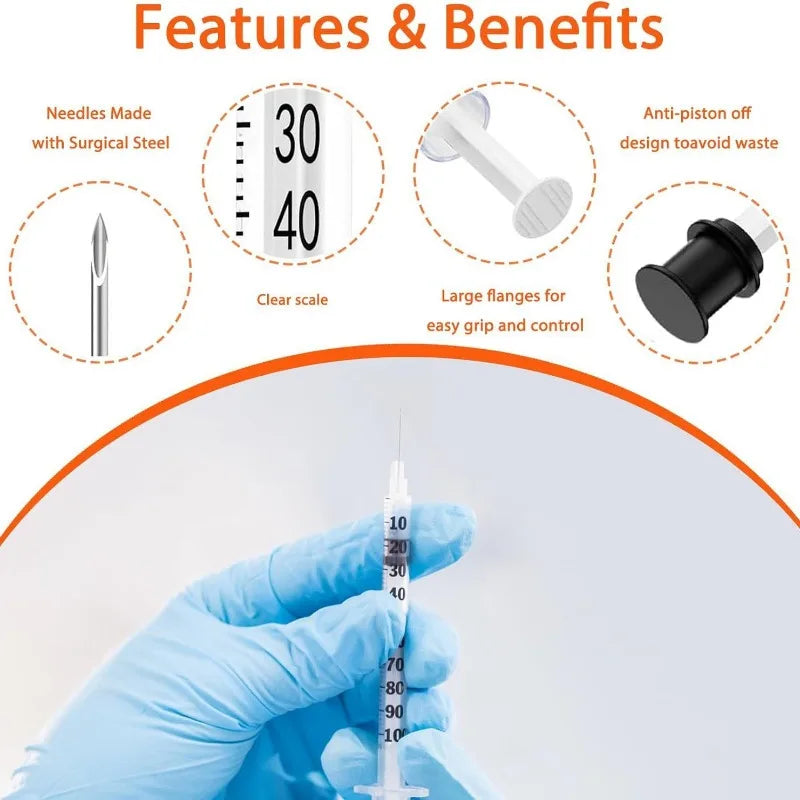 40/80PCS Disposable Veterinary Syringes - Sterile Insulin Needles for Pet & Animal Use