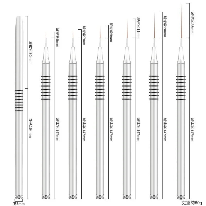 Nail Art Liner Brushes for Striping & Drawing – 6 to 25mm Design Pens, Professional Manicure Tools