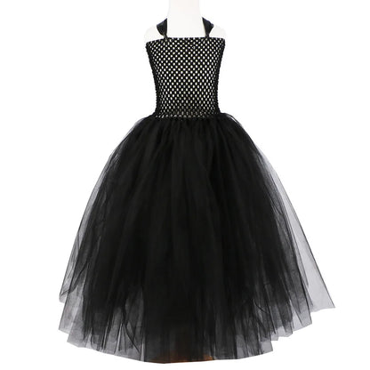 Girls’ Evil Queen Tutu Dress - Handmade Black Mesh Princess Halloween Cosplay Costume
