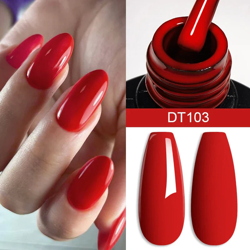 MEET ACROSS 7ml Red Gel Nail Polish – Crystal Semi-Permanent Soak-Off UV Gel, Matte Top Coat and Base Varnish for Nail Art Manicure