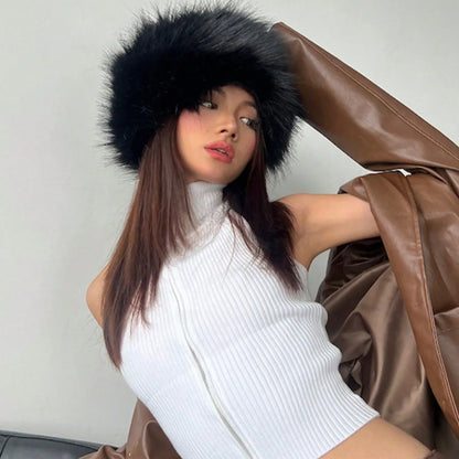 Fashion Fluffy Faux Fur Winter Hat – Women’s Warm Ear Protection Ski & Snow  Headband Cap