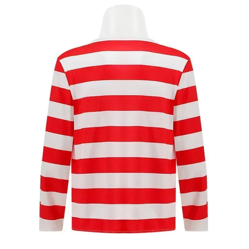 Wheres Waldo Costume Set - Striped Shirt, Glasses, Hat & Socks for Kids and Adults