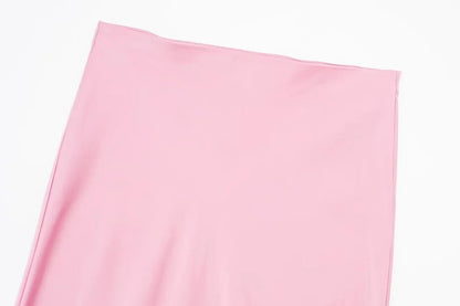 TRAFZA 2024 Y2K Women’s Long Skirt – Elastic High-Waist A-Line Satin Skirt for Spring Casual & High Street Fashion