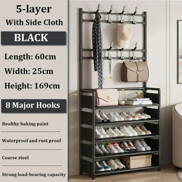 Multi-Layer Shoe Rack & Hat Hanger – Simple Floor Organizer with Load-Bearing Shelf for Shoes & Hats