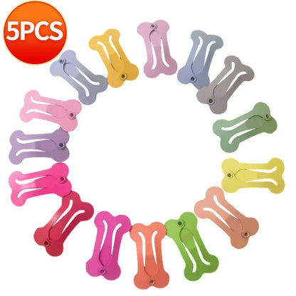 5-Piece Cute Dog Hairpin Set - Colorful Bone-Shaped Clips for Pet Grooming, Suitable for Puppies, Chihuahuas, Pugs & More