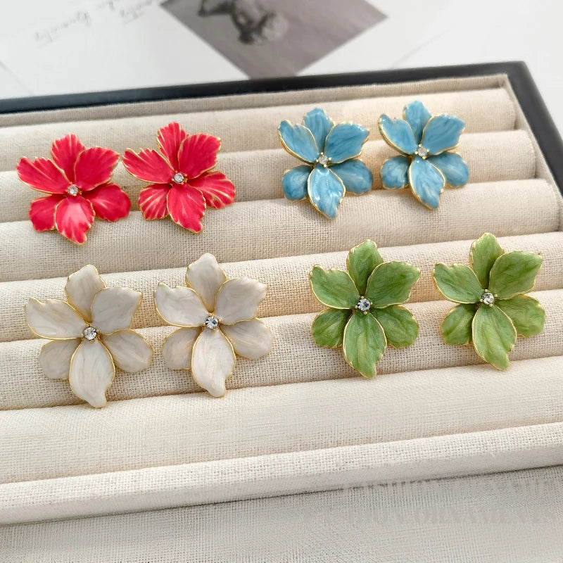 Modern 925 Silver Red Flower Stud Earrings — Spring/Summer Popular Big Earrings for Women & Girls, Fashion Jewelry Gift