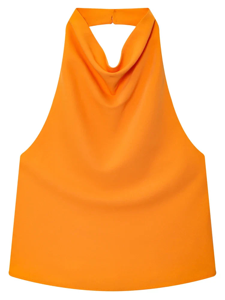 Women's Satin Halter Corset Top – Backless Elegant Sexy Summer Tank Vest in Yellow Pink Black