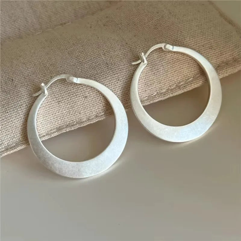PANJBJ925 Sterling Silver Hoop Earrings - Frosted Geometric Design Fashion Jewelry Gift for Women