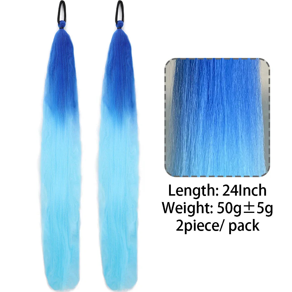 Synthetic Colorful Ponytail Extensions – Long Straight Braided Hairpieces with Rubber Band for Women