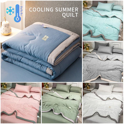 2024 Japanese Cotton-Polyester Summer Quilt – Lightweight, Washable, Skin-Friendly Solid Color Quilt