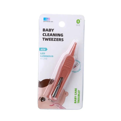 Baby Safety Cleaning Tweezers with LED Light – Infant Nose, Ear & Navel Care Tool, Soft Tip Precision Hygiene Forceps for Babies & Kids