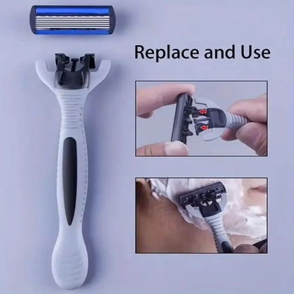 Men’s Manual Safety Razor – 6-Layer Stainless Steel Hair Removal Knife with Replaceable Razor Head and Tools