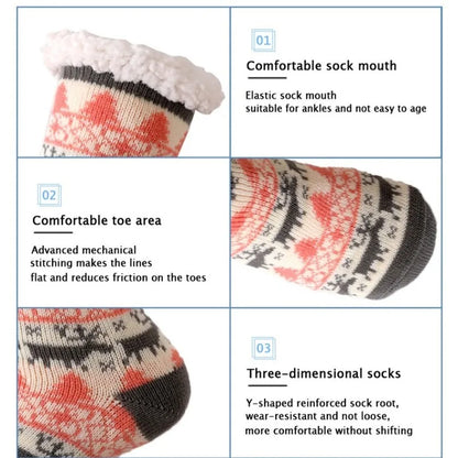 Women’s Winter Plush Socks – Soft Fuzzy Non-Slip Floor Slippers with Penguin, Deer, Elk & Bear, Cozy Christmas Gift