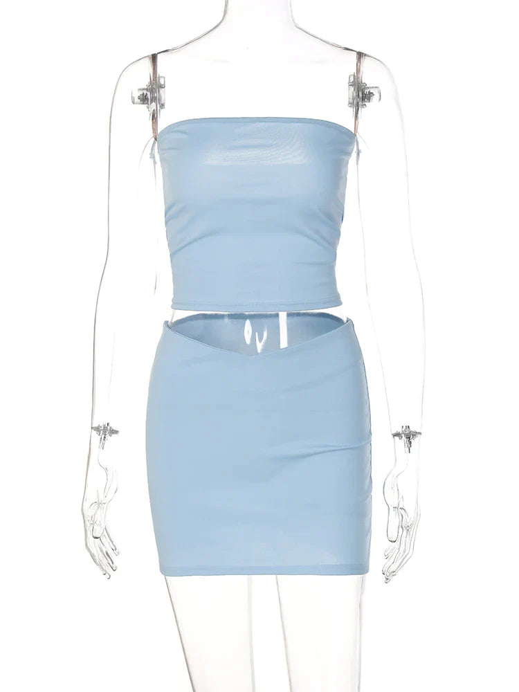 Dulzura Women’s 2025 Spring Tube Top & Mini Skirt Set – Party Club Two-Piece Vacation Outfit